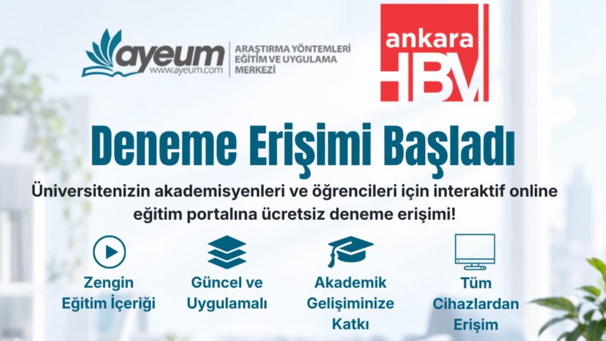 AYEUM Eğitimleri deneme erişimine açılmıştır. 21/09/2026-05/11/2026 tarihleri arasında 15 ders aktif edilmiştir.