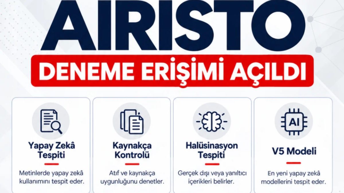 Airisto Veri Tabanı Yapay Zeka Tespit aracı 05/10/2026-13/11/2026 tarihleri arasında açık olacaktır.